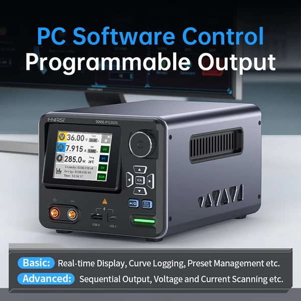 FNIRSI IPS3608 AC-DC intelligens tápegység, 10mV ultraalacsony zaj, 2.8" TFT kijelző, PD/QC gyorstöltés