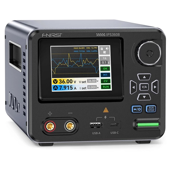 FNIRSI IPS3608 AC-DC intelligens tápegység, 10mV ultraalacsony zaj, 2.8" TFT kijelző, PD/QC gyorstöltés
