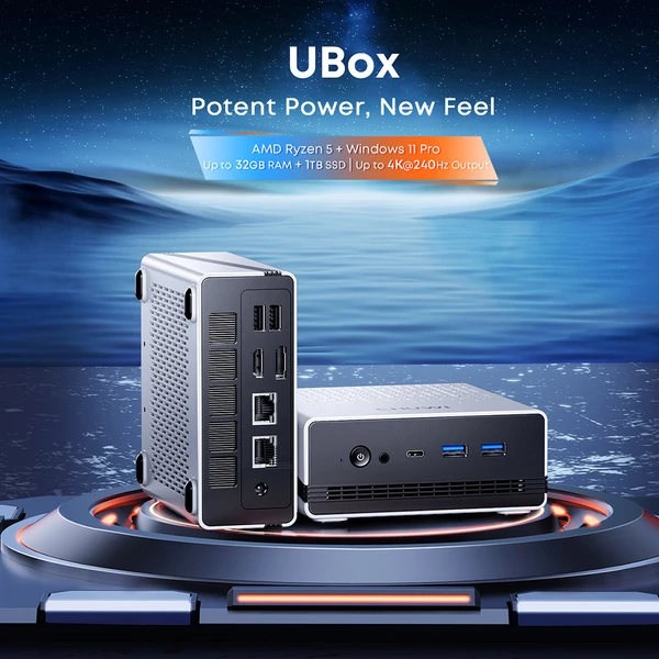 CHUWI UBox Mini PC Ryzen 5 7430U, 16GB RAM 512GB SSD, 4K tripla kijelző USB-C HDMI DP, WiFi 6 BT5.2, 2.5G LAN