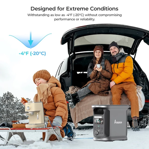 Ampace Andes 1500 hordozható erőmű 1462Wh LiFePO4, 2400W (3600W csúcs), napelem, 55 perc töltés, APP vezérlés, kempinghez, otthonra