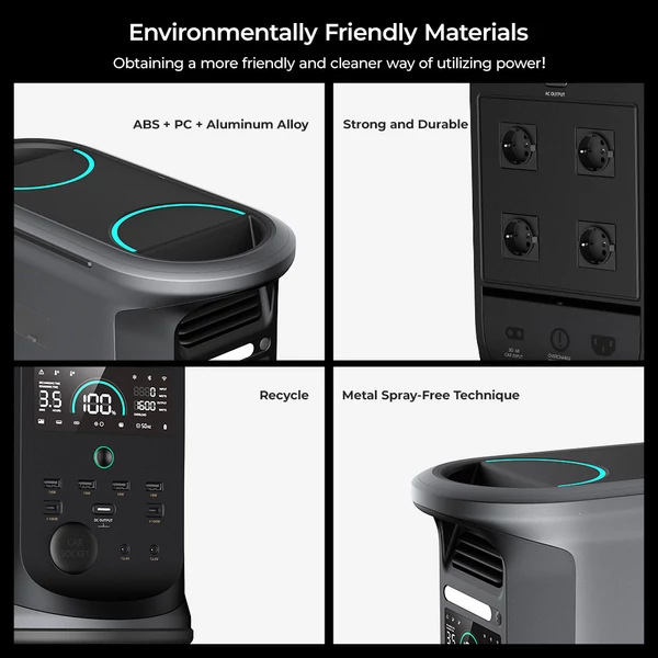 Ampace Andes 1500 hordozható erőmű 1462Wh LiFePO4, 2400W (3600W csúcs), napelem, 55 perc töltés, APP vezérlés, kempinghez, otthonra