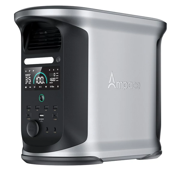 Ampace Andes 1500 hordozható erőmű 1462Wh LiFePO4, 2400W (3600W csúcs), napelem, 55 perc töltés, APP vezérlés, kempinghez, otthonra