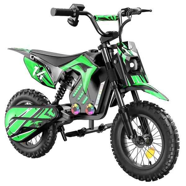 A14 elektromos gyerek motor, 500W, 36V 5.2Ah akkumulátor, 14'' kerék, 27km/h, 22km hatótáv, tárcsafék, dupla rugózás, LCD kijelző - Zöld