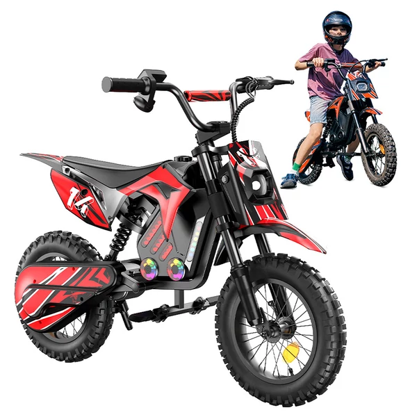 A14 elektromos gyerek motor, 500W, 36V 5.2Ah akkumulátor, 14'' kerék, 27km/h, 22km hatótáv, tárcsafék, dupla rugózás, LCD kijelző - Piros