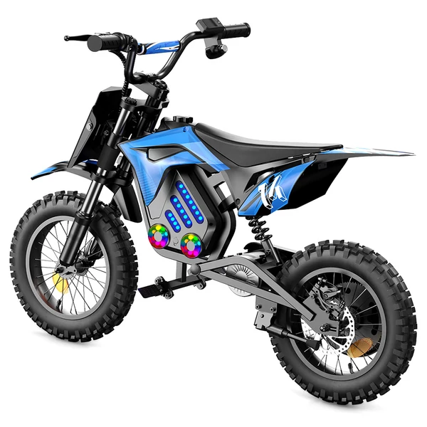 A14 elektromos gyerek motor, 500W, 36V 5.2Ah akkumulátor, 14'' kerék, 27km/h, 22km hatótáv, tárcsafék, dupla rugózás, LCD kijelző - Kék