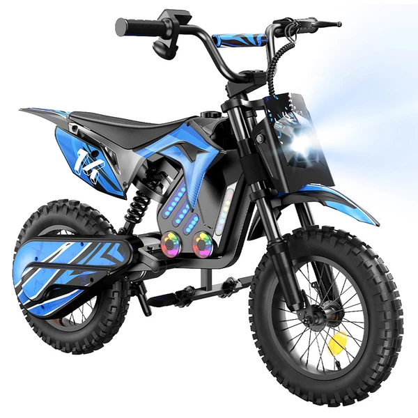 A14 elektromos gyerek motor, 500W, 36V 5.2Ah akkumulátor, 14'' kerék, 27km/h, 22km hatótáv, tárcsafék, dupla rugózás, LCD kijelző - Kék