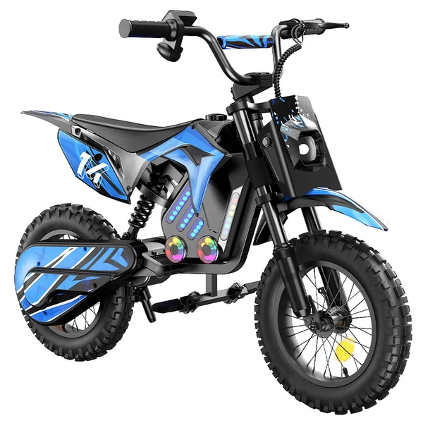 A14 elektromos gyerek motor, 500W, 36V 5.2Ah akkumulátor, 14'' kerék, 27km/h, 22km hatótáv, tárcsafék, dupla rugózás, LCD kijelző - Kék