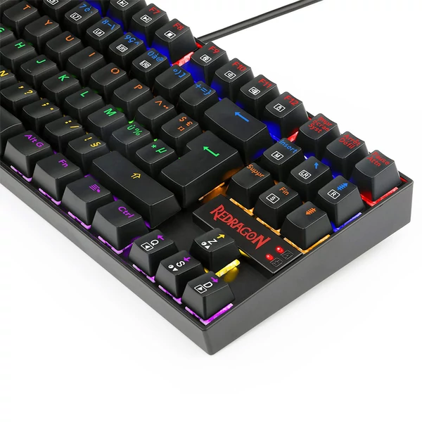 Redragon K552-KR-FR TKL mechanikus billentyűzet, 88 gombos, kompakt, piros kapcsoló, RGB háttérvilágítás, francia AZERTY - Fekete