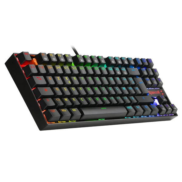 Redragon K552P-KR-FR RGB háttérvilágítású TKL mechanikus billentyűzet, 88 gombos kompakt AZERTY FR, piros switch - Fekete