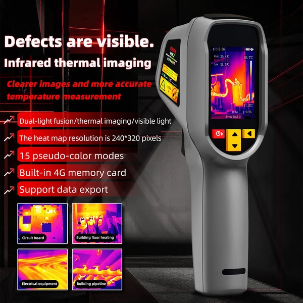 BSIDE HX2 hőkamera, 240x320 px, 15 színmód, 2.4" TFT LCD, 0.3-3m fókusz, 50° nagylátószög, beltéri/kültéri használatra - Szürke