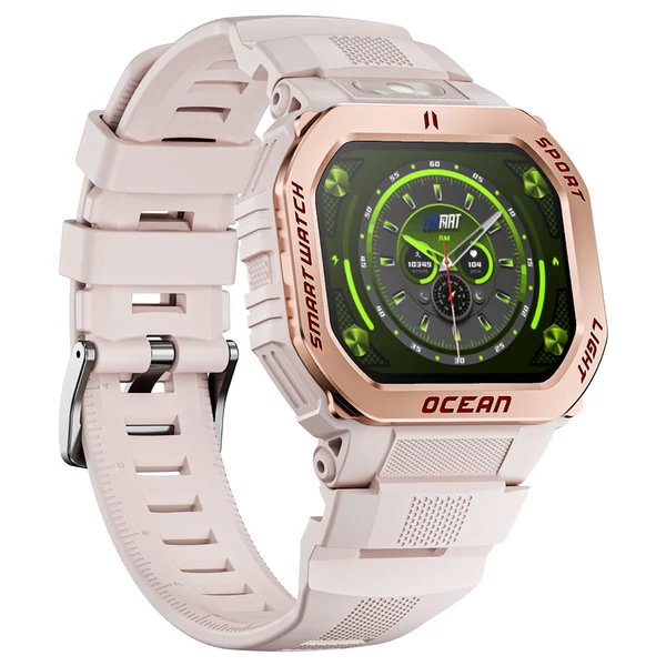 LOKMAT OCEAN GT okosóra, 1.75" kijelző, zseblámpa, iránytű, hangasszisztens, Bluetooth hívás, 3ATM vízálló, egészségmérés, 100+ sportmód – Arany