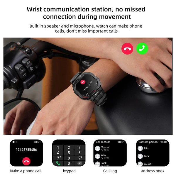 LOKMAT OCEAN GT okosóra, 1.75" kijelző, zseblámpa, iránytű, hangasszisztens, Bluetooth hívás, 3ATM vízálló, egészségmérés, 100+ sportmód – Fekete