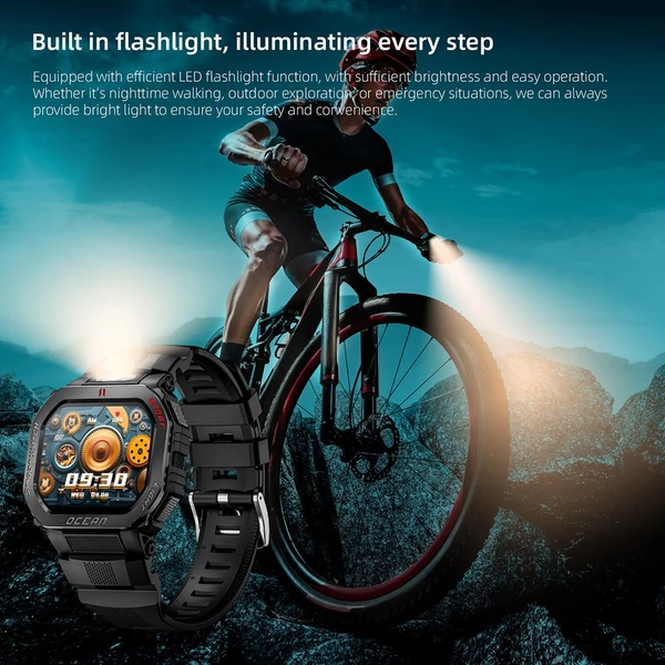 LOKMAT OCEAN GT okosóra, 1.75" kijelző, zseblámpa, iránytű, hangasszisztens, Bluetooth hívás, 3ATM vízálló, egészségmérés, 100+ sportmód – Fekete
