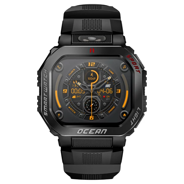 LOKMAT OCEAN GT okosóra, 1.75" kijelző, zseblámpa, iránytű, hangasszisztens, Bluetooth hívás, 3ATM vízálló, egészségmérés, 100+ sportmód – Fekete