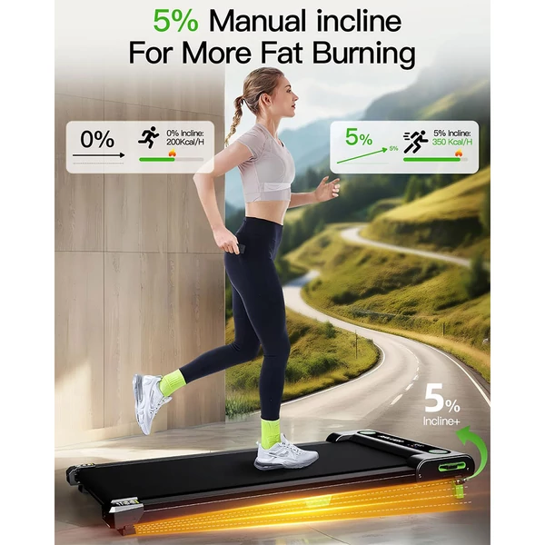 Akluer 480L-A gyaloglópad dőlésszöggel, 2.5 LE asztal alatti futópad távirányítóval, LED kijelző, 150 kg teherbírás