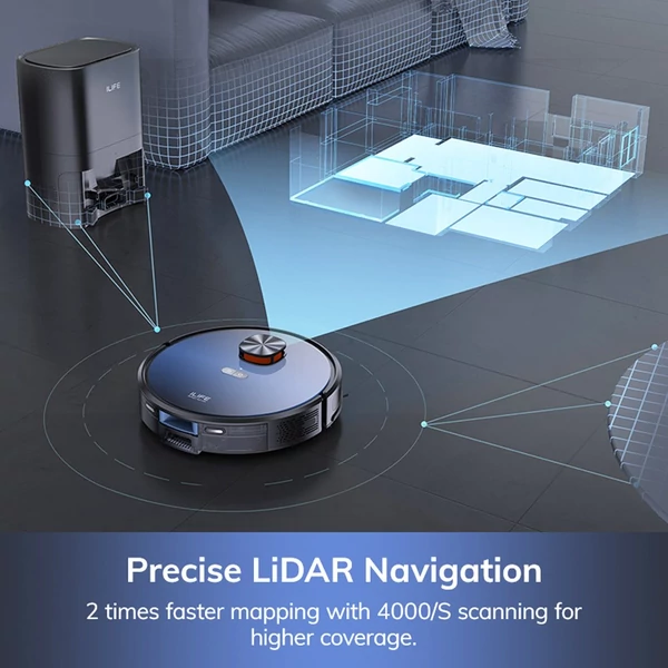 ILIFE T10s robotporszívó és felmosó, önürítő dokkolóval, 3000Pa szívóerővel, LDS navigációval, 150 perc üzemidővel