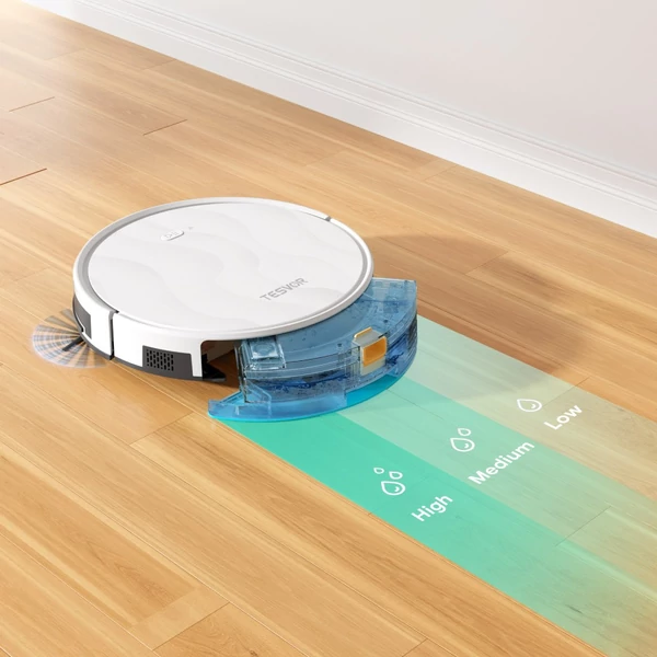Tesvor M2 robotporszívó felmosó funkcióval, 6000Pa szívóerő, giroszkópos navigáció, 600ml portartály, 150 perc üzemidő, 120m² takarítás, applikációs vezérlés