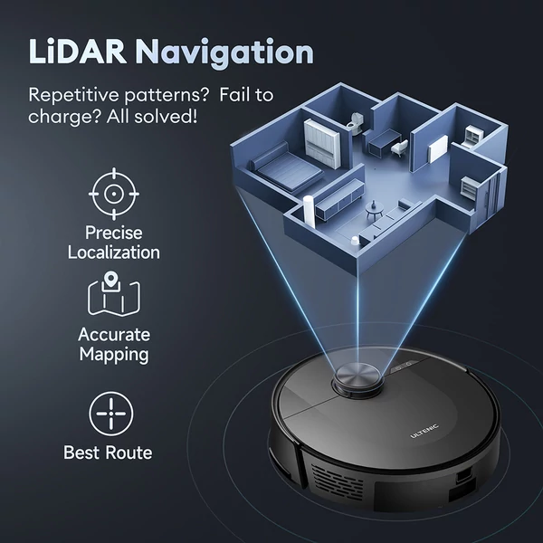 Ultenic D10 robotporszívó LiDAR térképezéssel, 4000Pa szívóerővel, 120 perc üzemidővel, szőnyegfokozattal és okos vezérléssel