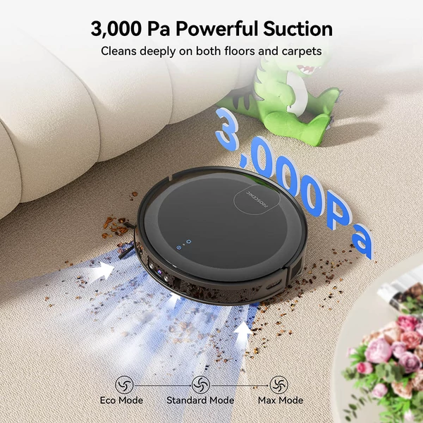Proscenic X1S robotporszívó felmosóval, 3000 Pa szívóerő, 2.5L porzsák, app és hangvezérlés, fekete