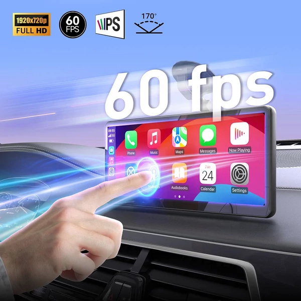 MINIX CP89-HD hordozható vezeték nélküli CarPlay/Android Auto kijelző, 8.9" IPS érintőképernyő, Dupla Bluetooth, AUX, FM Transmitter