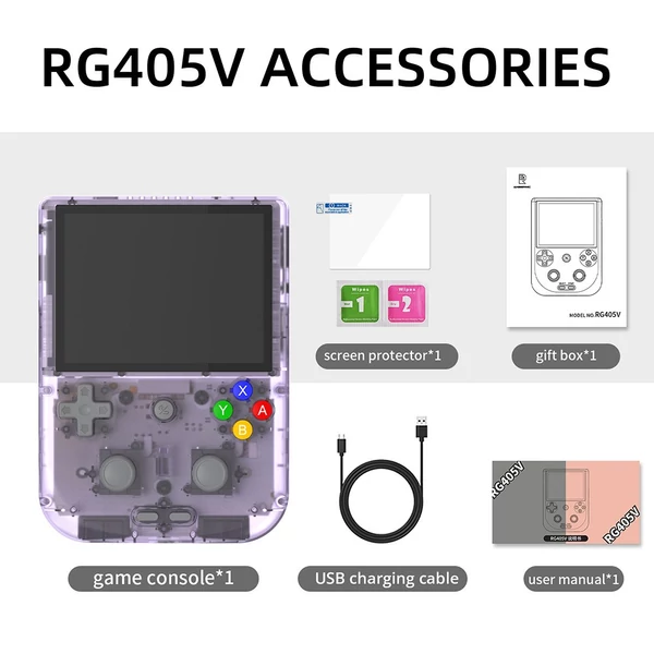 ANBERNIC RG405V retro játékkonzol, 4GB RAM, 128GB tárhely, Android 12, WiFi, Bluetooth, 3172 játék - lila