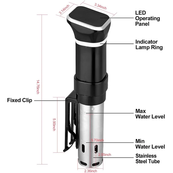 Sous Vide főzőgép 1100W – lassú vákuumfőző LED érintőképernyővel, 25–95°C hőmérséklet-tartomány