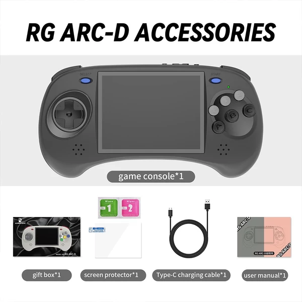 ANBERNIC RG ARC-D retro játékkonzol, 8000+ előtelepített játék, 256GB kártya, Android 11 & Linux, 4" érintőkijelző, WiFi, HDMI - fekete
