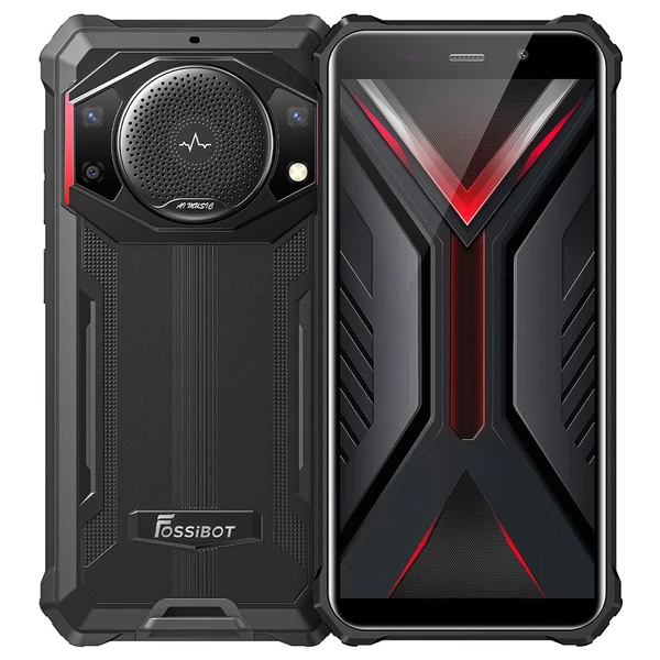 FOSSiBOT F101 strapabíró okostelefon, 4GB+64GB, AI tripla kamera, 123dB hangszóró, 10600mAh nagy akku, ujjlenyomat/arc feloldás, 5,45" HD+ Android 12