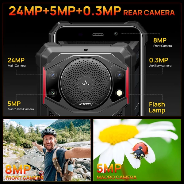 FOSSiBOT F101 strapabíró okostelefon, 4GB+64GB, AI tripla kamera, 123dB hangszóró, 10600mAh nagy akku, ujjlenyomat/arc feloldás, 5,45" HD+ Android 12