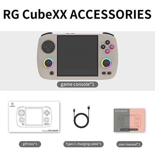 ANBERNIC RG CubeXX retro játékkonzol, 32GB+256GB, 11000+ játék, 3.95” IPS kijelző, WiFi, Bluetooth, 6.5h játékidő - szürke