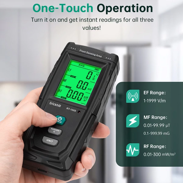ERICKHILL RT-100S 3 az 1-ben újratölthető EMF mérő – EMF/EF/RF detektor szellemkutatáshoz, otthoni ellenőrzéshez, adatnaplózáshoz