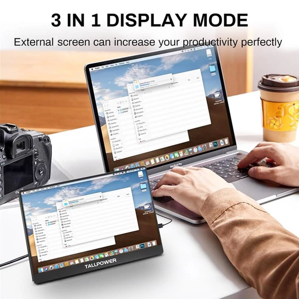 TALLPOWER JH01 15.6" hordozható monitor, Full HD 1080p kijelző, 60Hz, 100% sRGB, Type-C és HDMI csatlakozó