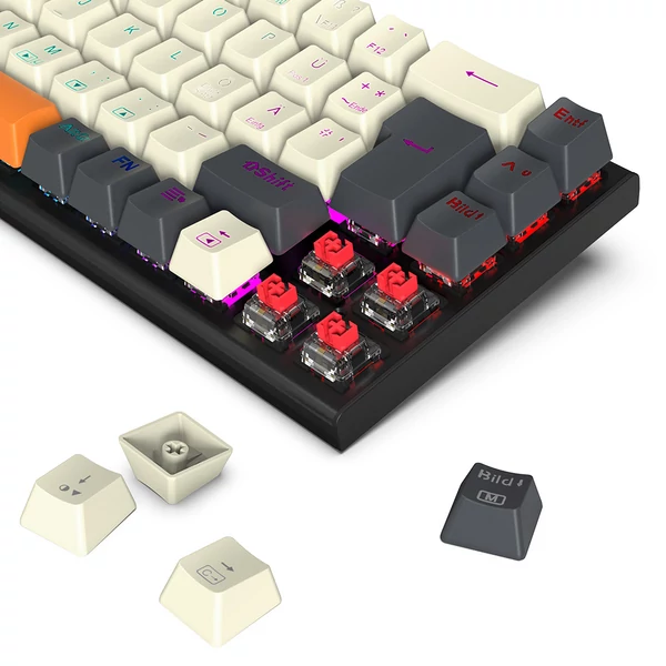 Redragon Ryze K633CGO-RGB német QWERTZ gamer mechanikus billentyűzet, 68 gomb, piros switch, RGB háttérvilágítás, USB-C, hot-swap, PBT kupakok