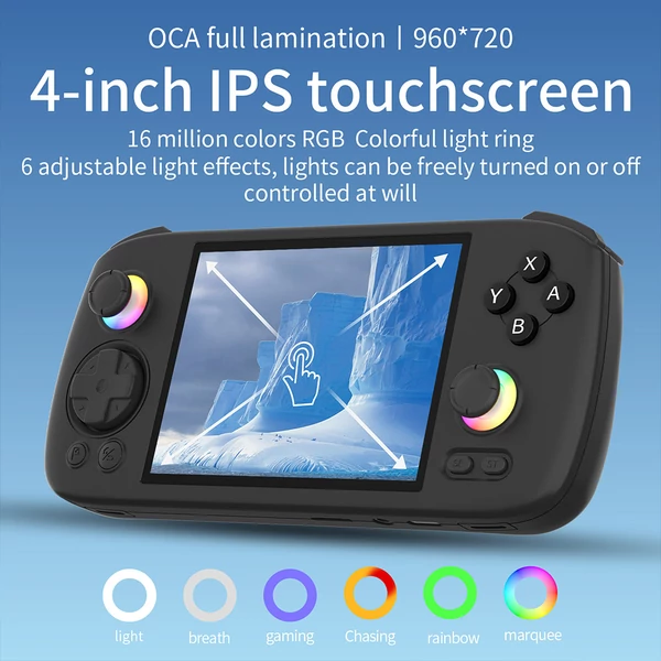 ANBERNIC RG406H játékkonzol – Android 13, 4" IPS kijelző, 8 magos Unisoc T820, 8GB RAM, 128GB tárhely - fekete