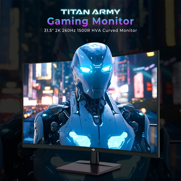 TITAN ARMY C32C1S 31,5" ívelt gamer monitor, 2K QHD, 260Hz, 1ms, HDR10, Adaptive Sync, alacsony kékfény