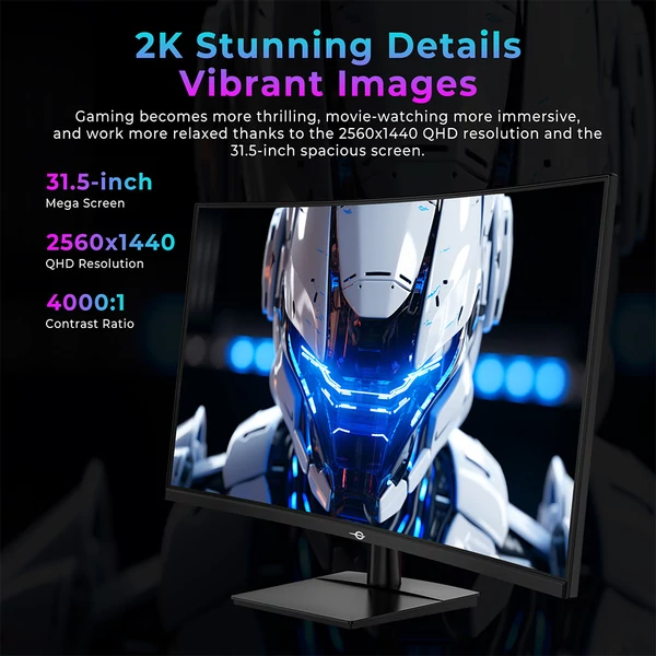 TITAN ARMY C32C1S 31,5" ívelt gamer monitor, 2K QHD, 260Hz, 1ms, HDR10, Adaptive Sync, alacsony kékfény