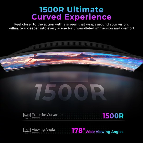 TITAN ARMY C32C1S 31,5" ívelt gamer monitor, 2K QHD, 260Hz, 1ms, HDR10, Adaptive Sync, alacsony kékfény