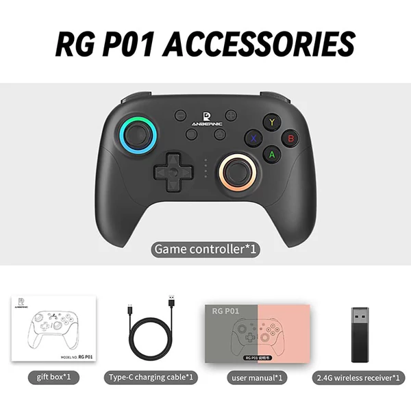 ANBERNIC RG P01 játékvezérlő – Hall szenzorok, giroszkóp, Bluetooth/vezeték nélküli/vezetékes, PC, Switch, Android, iOS, Steam kompatibilis - Fekete
