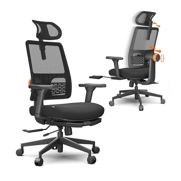 NEWTRAL MagicH-BP ergonomikus szék lábtartóval, automatikus háttámlával, deréktámasszal, állítható kartámasszal és fejtámasszal - fekete