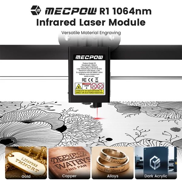 Mecpow R1 1064nm 1.2W infravörös lézermodul M1 / X3 sorozatú lézergravírozóhoz