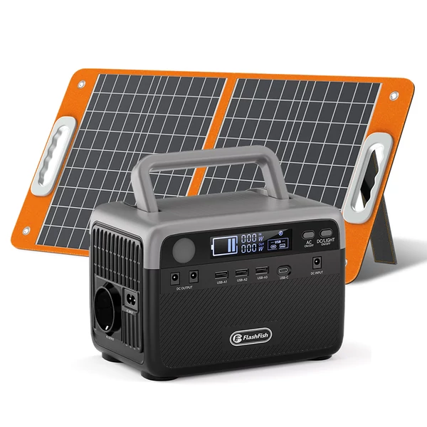 Flashfish BP030B 300W hordozható erőmű, 230,4Wh LiFePO4 akkumulátorral, 600W csúcs, AC kimenet, napelemes töltés kempinghez és vészhelyzethez