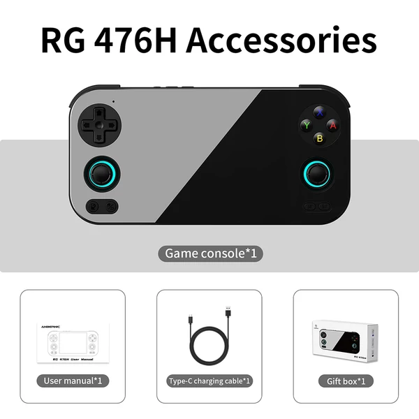 ANBERNIC RG476H retro AI játékkonzol, 4.7" 120Hz kijelző, Android 13, 8GB RAM 128GB tárhely, többplatformos emuláció -  Fekete