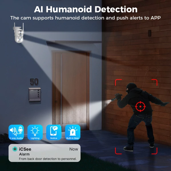 Hiseeu 4K 6MP kültéri WiFi kamera, dupla lencse, színes éjjellátó, AI emberfelismerés, IP66, kétirányú hang, auto követés