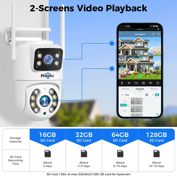 Hiseeu 4K 6MP kültéri WiFi kamera, dupla lencse, színes éjjellátó, AI emberfelismerés, IP66, kétirányú hang, auto követés