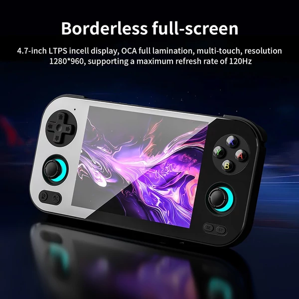 ANBERNIC RG476H kézi játékkonzol, 4.7" 120Hz kijelző, 256GB kártya 8200 játékkal, PS2/Wii/3DS/PSP/PS1/N64 támogatással - Fekete