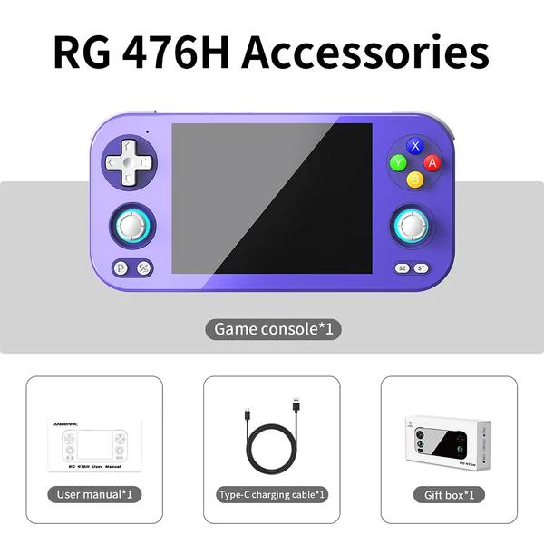 ANBERNIC RG476H kézi játékkonzol, 4.7" 120Hz kijelző, 256GB kártya 8200 játékkal, PS2/Wii/3DS/PSP/PS1/N64 támogatással - Indigó