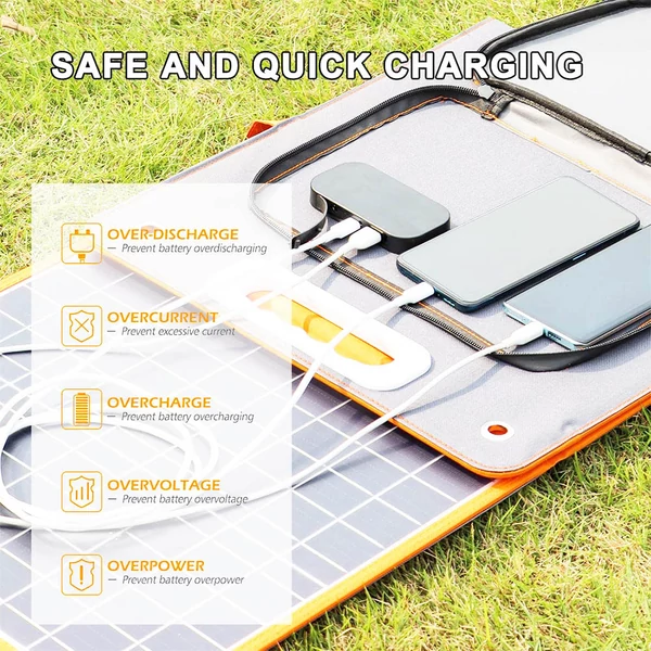 Flashfish TSP 18V/100W hordozható, összecsukható napelem panel DC/USB kimenettel utazáshoz és töltéshez
