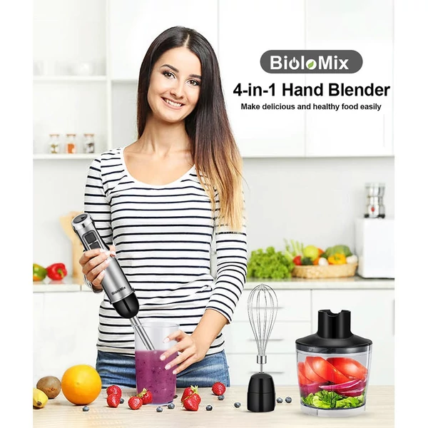 BioloMix BHB1200 4 az 1-ben 1200W kézi turmix és mixer rozsdamentes acéllal, BPA-mentes kialakítás