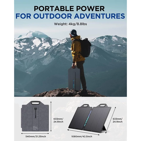 BigBlue SolarPowa 100 100W hordozható, összecsukható napelem állvánnyal, 23,5% hatékonyság, IP65 vízálló