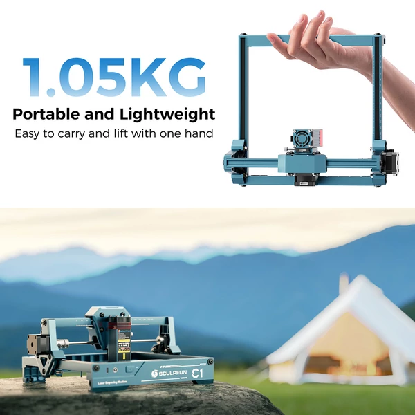 SCULPFUN C1 3W mini lézergravírozó, 10000mm/perc, 150x130mm munkaterület, 0,04mm precíziós pont, hatékony szűrés